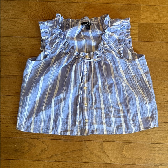 J.Crew Ruffle-trim button-up top in stripe - Picture 2 of 3